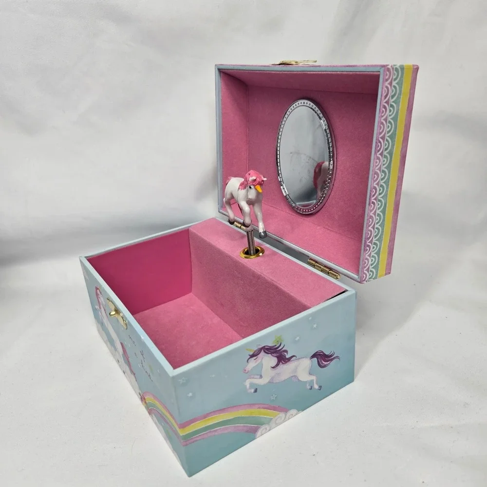 Jewelkeeper Musical Jewelry Box Girls Small Blue Unicorn Rainbow Wind Up Music